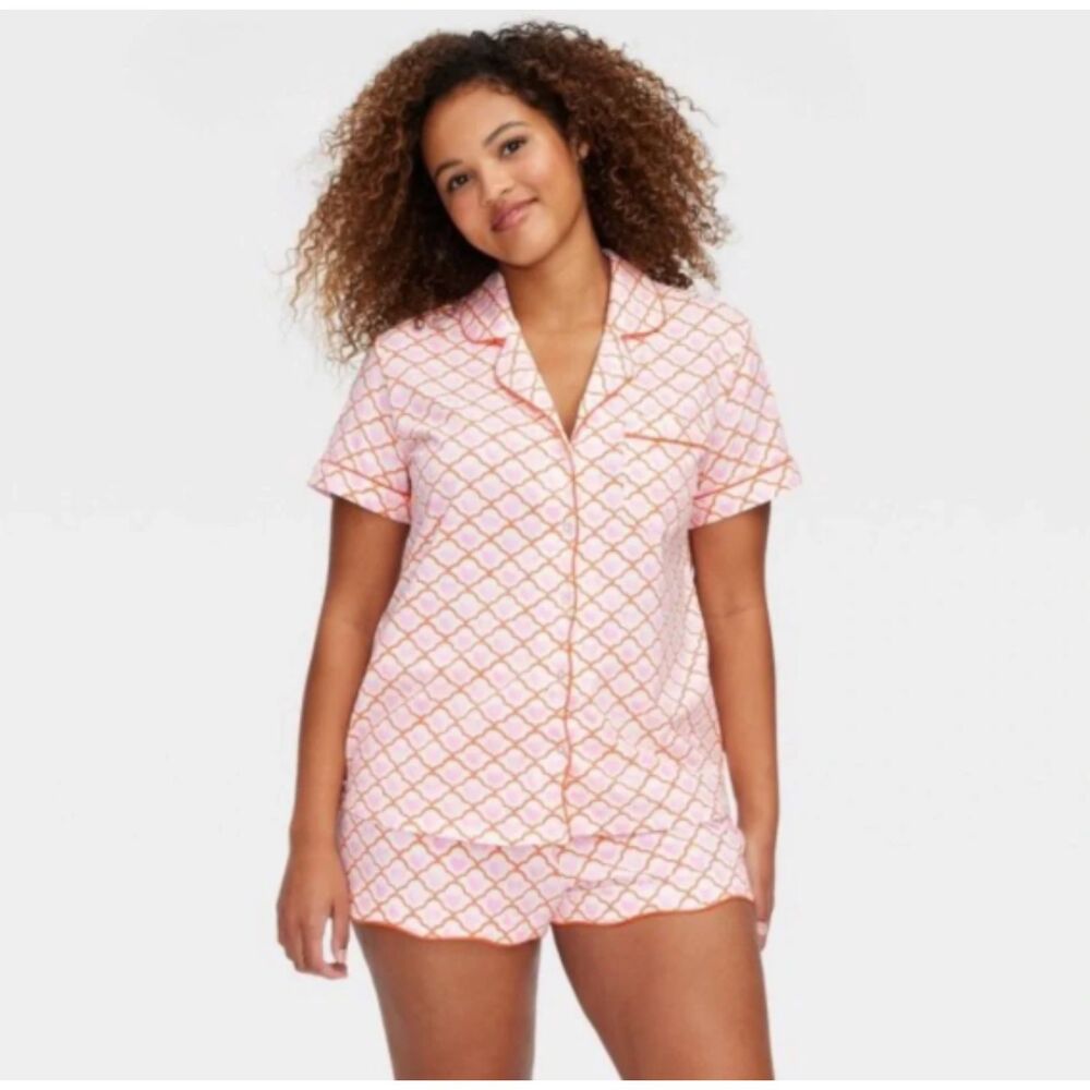 Roller Rabbit x Target Geo Hearts Pajama Set S Pink Orange Short Sleeve PJs